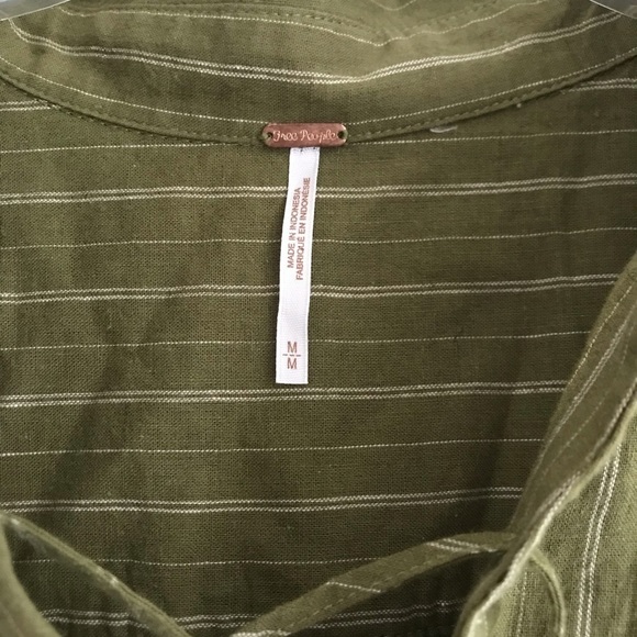 Free People | Boardwalk Lace Popover Linen Top Womens M Green Long Sleeves - Picture 11 of 11
